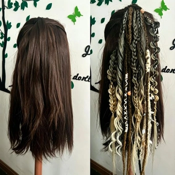 Elastický dread culík, detaily mušle a přívěsku, prodloužení dredu s gumičkou do vlasů, lehké