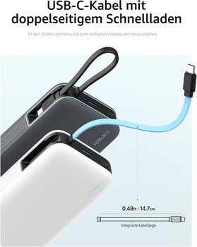 Powerbanka CUKTECH, 45W 20000mAh Powerbanka s integrovaným káblom USB-C, batéria s funkciou rýchleho