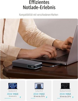 Powerbanka CUKTECH, 45W 20000mAh Powerbanka s integrovaným káblom USB-C, batéria s funkciou rýchleho