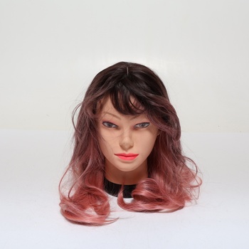 FESHFEN Krátke bob parochne s ofinou, 28 cm rovné ombré ružové parochne pre karneval syntetické farebné