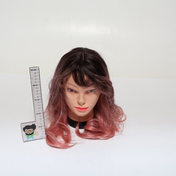 FESHFEN Krátke bob parochne s ofinou, 28 cm rovné ombré ružové parochne pre karneval syntetické farebné