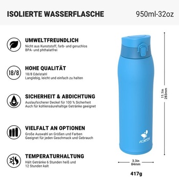 Termoska na vodu AORIN z nerezovej ocele s izoláciou 500/750/950ml 950ml Blue Atoll