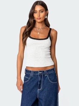 Dámske letné tielka s čipkovým lemom, cami crop top, sexy tielko bez rukávov s hranatým výstrihom a