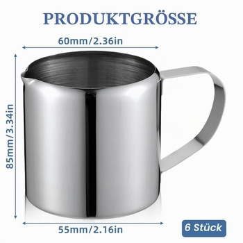 Sada 6 nerezových konvic na mléko, malá konvice na mléko o objemu 90 ml, konvice na espresso o