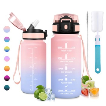 Fľaša na vodu 500 ml, bez BPA, so slamkou, vhodná na sýtené nápoje, nepriepustná, s časovými značkami,