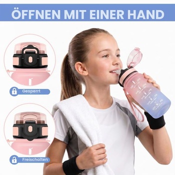 Fľaša na vodu 500 ml, bez BPA, so slamkou, vhodná na sýtené nápoje, nepriepustná, s časovými značkami,