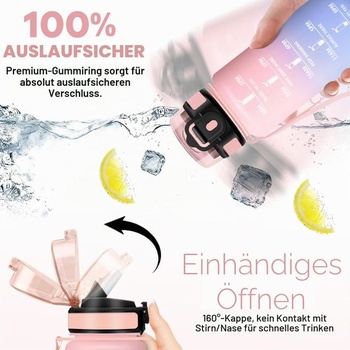 Fľaša na vodu 500 ml, bez BPA, so slamkou, vhodná na sýtené nápoje, nepriepustná, s časovými značkami,