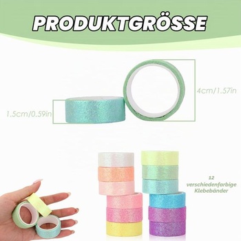Washi páska, 12 rolí, módna páska, doplnky do scrapbookov, trblietavý pergamenový papier, farebný papier