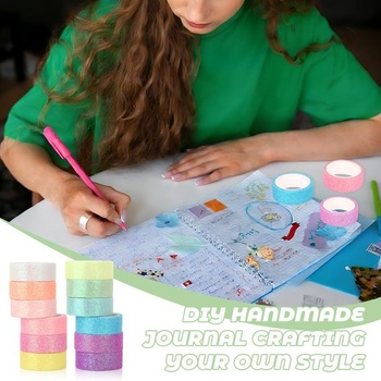 Washi páska, 12 rolí, módna páska, doplnky do scrapbookov, trblietavý pergamenový papier, farebný papier