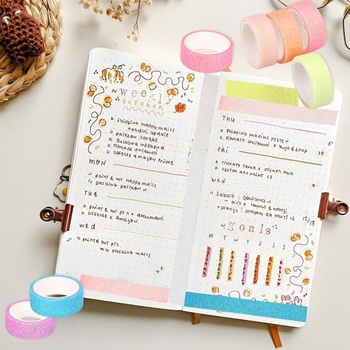 Washi páska, 12 rolí, módna páska, doplnky do scrapbookov, trblietavý pergamenový papier, farebný papier