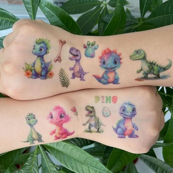 Trblietavé tetovanie dinosaurov pre deti, 12 listov falošných tetovanie dinosaurov