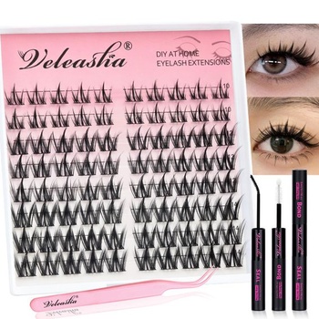 Veleasha Manga Lash Clusters Set s vodeodolným lepidlom a tesnením rias C Curl 80 ks 10-14 mm anime