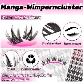 Veleasha Manga Lash Clusters Set s voděodolným lepidlem a těsněním řas C Curl 80 ks 10-14 mm anime