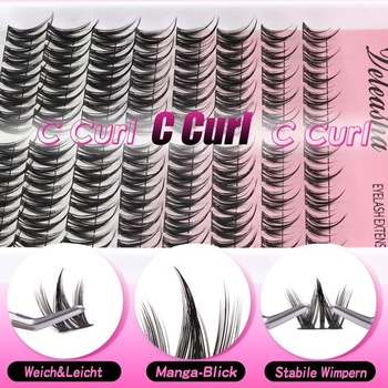 Veleasha Manga Lash Clusters Set s vodeodolným lepidlom a tesnením rias C Curl 80 ks 10-14 mm anime