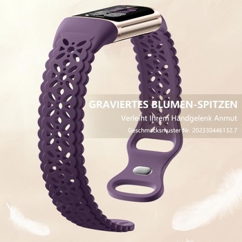 Silikonové náramky kompatibilní s Fitbit Charge 6 - 3 kusy s květinovou krajkou, měkké prodyšné,