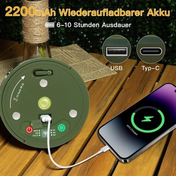 Ollny Camping Výsuvná světelná řetězová světla 10 m Přenosná dobíjecí USB Teplá bílá + Barevná 10 m