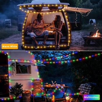 Ollny Camping Výsuvná světelná řetězová světla 10 m Přenosná dobíjecí USB Teplá bílá + Barevná 10 m