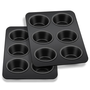 Homikit Nerezová forma na muffiny, sada plechov na pečenie 6 šálok, 2 ks, čierna