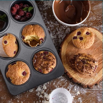 Homikit Nerezová forma na muffiny, sada plechov na pečenie 6 šálok, 2 ks, čierna