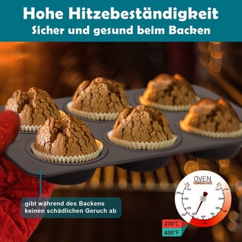 Homikit Nerezová forma na muffiny, sada plechov na pečenie 6 šálok, 2 ks, čierna
