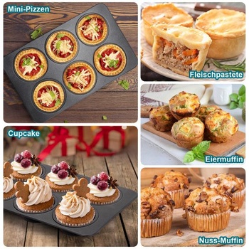Homikit Nerezová forma na muffiny, sada plechov na pečenie 6 šálok, 2 ks, čierna