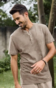 Pánske tričko HMIYA, 100% bavlna, vintage henley, krátky rukáv, letné, ležérne, veľkosť L,
