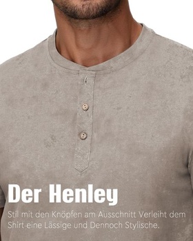 Pánské tričko HMIYA, 100% bavlna, vintage henley, krátký rukáv, letní, ležérní, velikost L,