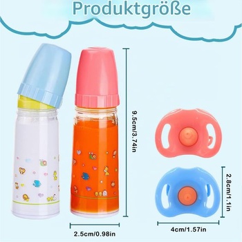 4 doplnky pre bábiky, 2 kúzelné fľaštičky, 2 cumlíky pre bábiky, fľaštička s mliekom pre bábiky,