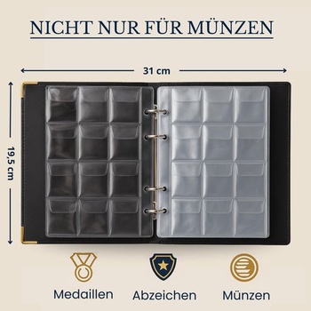Album na mince – 240 mincí (4,5 x 4 cm na mřížku), album pro sběratele 2 eurových mincí a úložiště