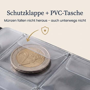 Album na mince – 240 mincí (4,5 x 4 cm na mřížku), album pro sběratele 2 eurových mincí a úložiště