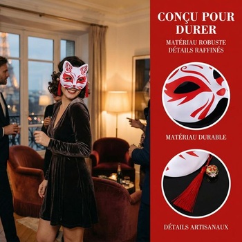 TOYANDONA Cosplay maska, mačka, pol tváre, japonský dizajn, 2dielna, kitsune a líška, doplnok,