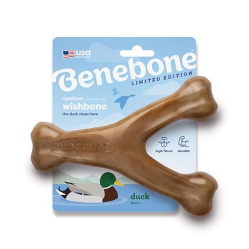 Žuvacia hračka Benebone Wishbone pre agresívne žuvače, kačica, veľkosť M, hnedá, stredná