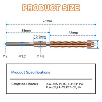 Tryska K2 Plus 0,2 mm, trysky pre 3D tlačiarne K2 Plus vyrobené z kovu s titánovým krkom, zliatiny