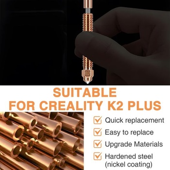 Tryska K2 Plus 0,2 mm, trysky pre 3D tlačiarne K2 Plus vyrobené z kovu s titánovým krkom, zliatiny