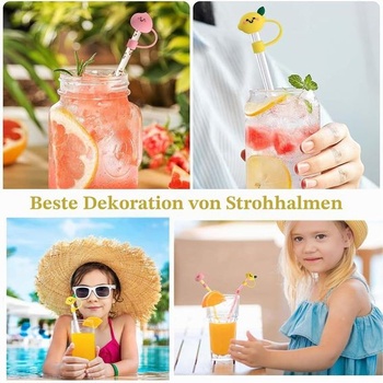 12 roztomilých silikónových slamkových viečok v tvare zvieratiek, 6-8 mm