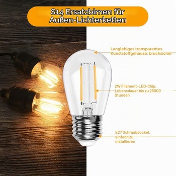 BRIMAX S14 E27 LED žiarovka 2W 180lm nerozbitná, číra PC 2700K - 15 kusov