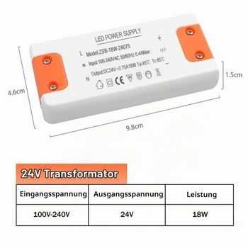 LED transformátor 24V 18W, napájecí zdroj LED driveru 24V 18W, transformátor 230V na 24V 0,75A 18,0