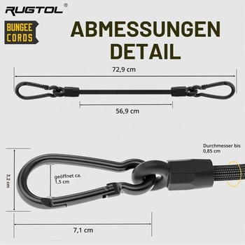Expandér s háčikom, 60cm bungee šnúra s karabínou, 6 kusov, 100% latexové čierne napínacie popruhy,