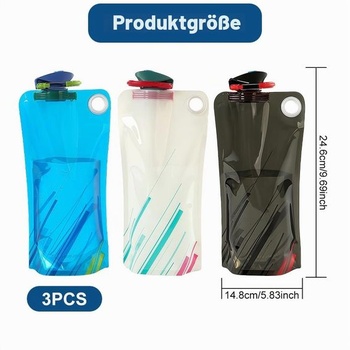 Balení 3 skládacích lahví na vodu, opakovaně použitelná láhev na vodu bez BPA o objemu 1000 ml s
