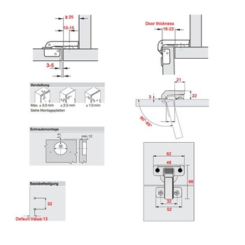 LIKERAINY Krátký sloupkový pant 35 mm s tlumeným zavíráním, miskový pant s mechanismem samozavírání