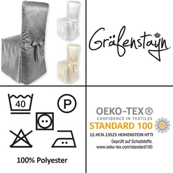 Poťah na stoličku Gräfenstayn® Sofia s mašľou, v žakárovom vzore, pre okrúhle a hranaté operadlá stoličiek,