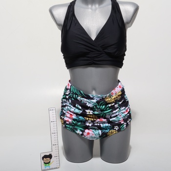 Dámske bikiny Voqeen s vysokým pásom, push-up vzorom, výstrihom do V, kríženými volánikmi a