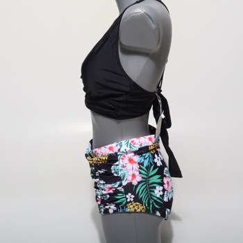 Dámske bikiny Voqeen s vysokým pásom, push-up vzorom, výstrihom do V, kríženými volánikmi a