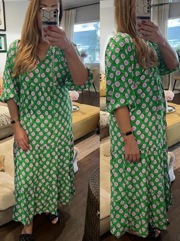 Dámske letné šaty MessBebe, 3/4 rukáv, elegantný výstrih do V, polovičný rukáv, boho strih, dlhý