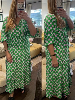 Dámské letní šaty MessBebe, 3/4 rukáv, elegantní výstřih do V, poloviční rukáv, boho střih, dlouhý