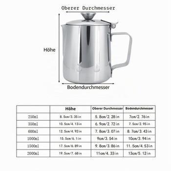 Nerezová kanvica na mlieko, 350 ml, s viečkom na mlieko