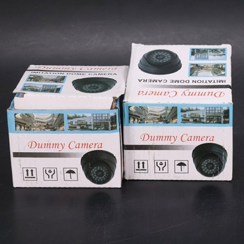 QWORK® 2 x Vonkajšia/vnútorná atrapa bezpečnostnej kamery, blikajúca červená LED, biela farba