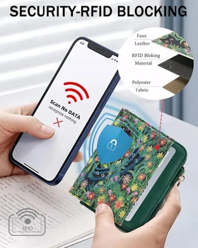 Malá dámska peňaženka s RFID ochranou, tenká vintage kožená peňaženka s vreckom na zips na mince, 2