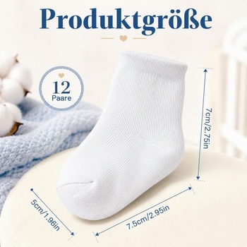 12 párov detských ponožiek, biele detské ponožky pre 0-6 mesiacov, unisex pre novorodencov