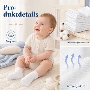 12 párov detských ponožiek, biele detské ponožky pre 0-6 mesiacov, unisex pre novorodencov